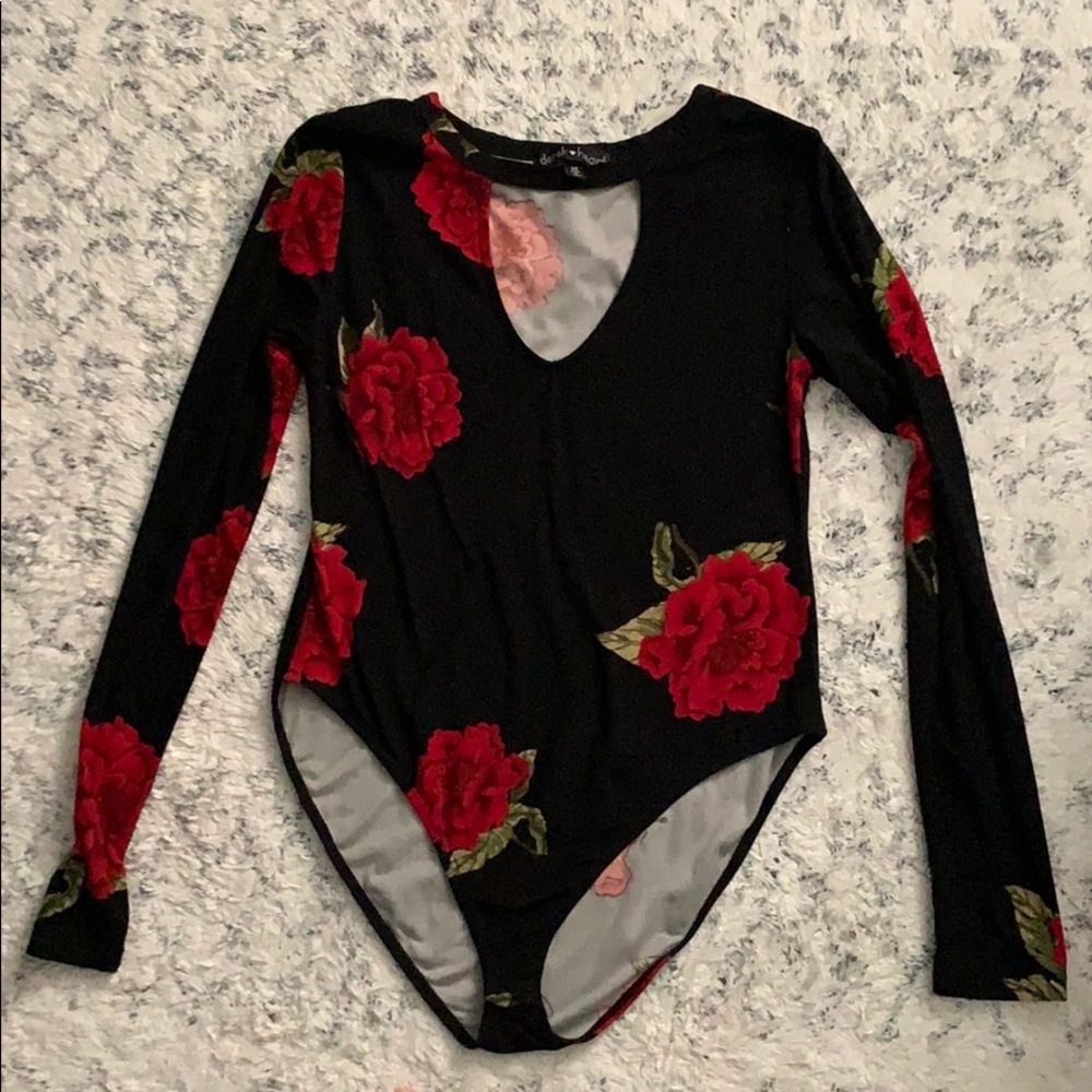 Black & Red Floral Bodysuit